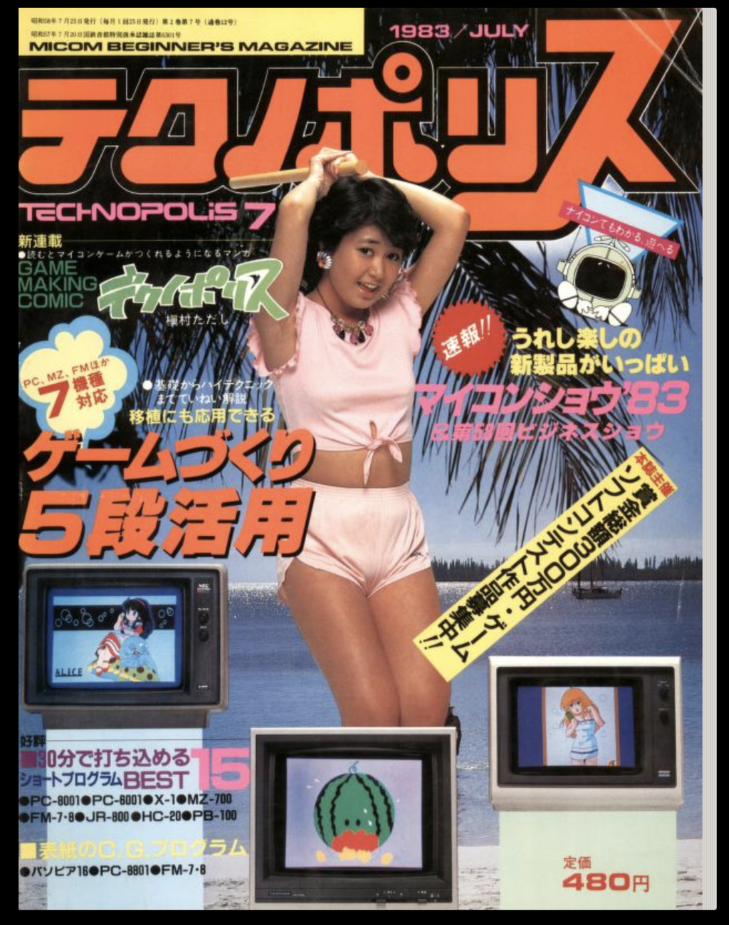 A japanese magazine with a young Asian woman in a pink cropped top and matching shorts