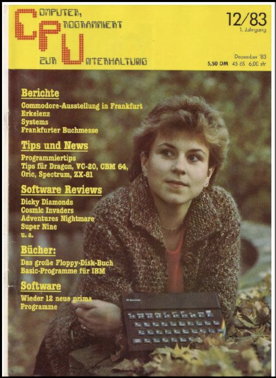 A young woman stares wistfully into the distance, probably wondering why a Sinclair Spectrum has been propped up against her arm while she's out in an Autumnal park